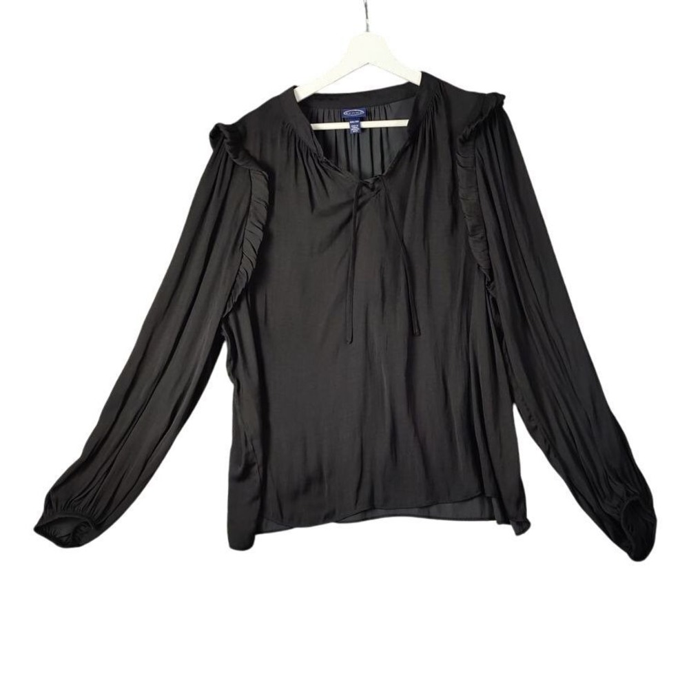 Scoop Womens Romantic Gothic Witchy Blouse XXXL Top Black Ruffle Long Sleeve